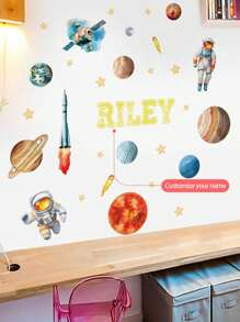 Custom Wall Stickers, Customizable Name, Planetary Astronauts Wall Decals - PVC Self-Adhesive Removable Wall Stickers For Nursery, Kids' Room, Playroom, Or Classroom – Cute & Creative Wall Decor For Any Space Back To School