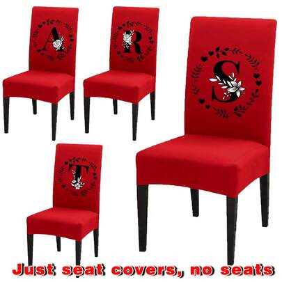 Chair Covers Stretch Chair Seat Covers, Dining Room Chair Seat Covers, Removable Wshable Kitchen Seat Covers Protectors Cushion Slipcovers Easy To Care, No Ironing Required And Reusable Kitchen Chair Seat Covers Protectors Dining Room Letter Series - Unique Name Initials Meaning Style