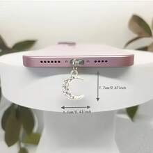 1/3pcs Moon Shaped Rhinestone Phone Dust Plug, Universal Phone Dust Plug Pendant Accessory - Silver - View 3