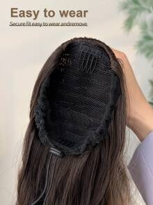 Coleta de 26 pulgadas con cordón marrón, onda natural larga, peluca de coleta sintética resistente al calor, adecuada para uso diario de mujeres - Degradado - Ver 9