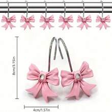 12pcs/Box Pink Bowknot Shower Curtain Hooks, Anti-Rust Curtain Hooks For Bathroom & Bedroom Decorationbathroom Decor Fall Decor Bathroom Accessories - Bow 3 - View 2