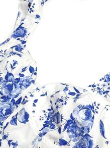 Women's Summer Vacation Elegant Floral Tie-Front Backless A-Line Dress