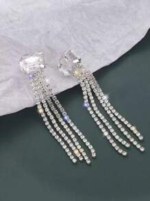 1 par de brincos de borla de cristal com strass da moda, joias de noiva elegantes para mulheres