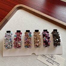 1/4/6Pcs Colorful Rhinestone Bangs Side Clips – Light Luxury Hair Clips For Women & Teens | Fashionable Duckbill & Ponytail Clips With Dazzling Diamonds | Exquisite Headwear For Daily Wear, Parties, Bathroom, Bedroom, Living Room​ Back To School