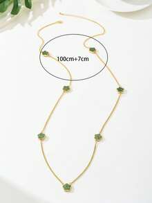 1 buah Kalung Panjang Liontin Tetesan Minyak Daun Semanggi Hijau yang Modis, Indah, dan Elegan untuk Wanita - Hijau - View 6