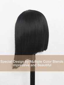 14 Inch Black Bob Wig Middle Part Glueless Synthetic Lace Wig Shoulder Length Short Straight Bob Wigs No Bangs For Women Daily Party Use