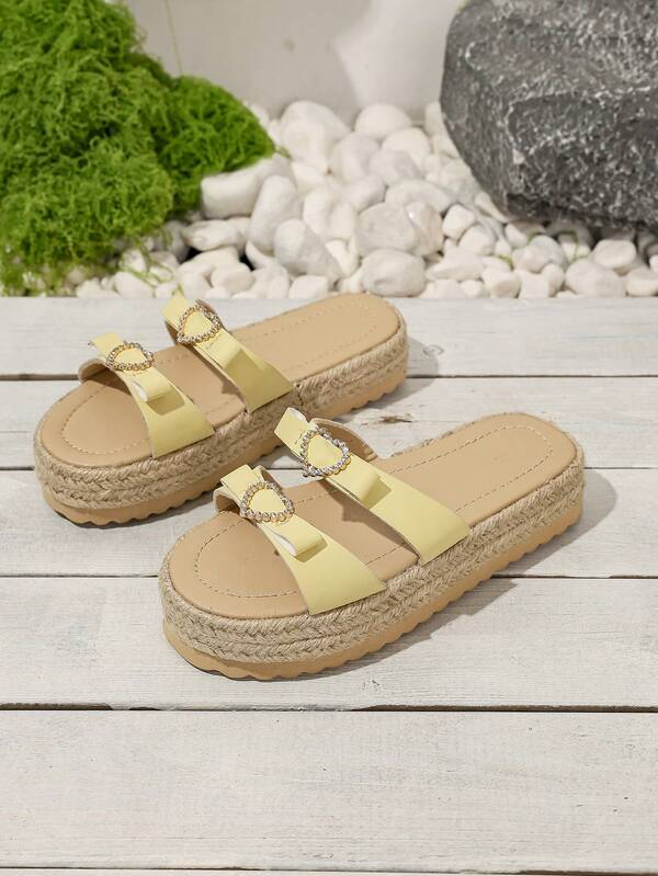 Mädchen Sommer Neue Mode Hausschuhe Kristall Schleife Leinen Seil Slip-On, Lässig Strand Sandalen