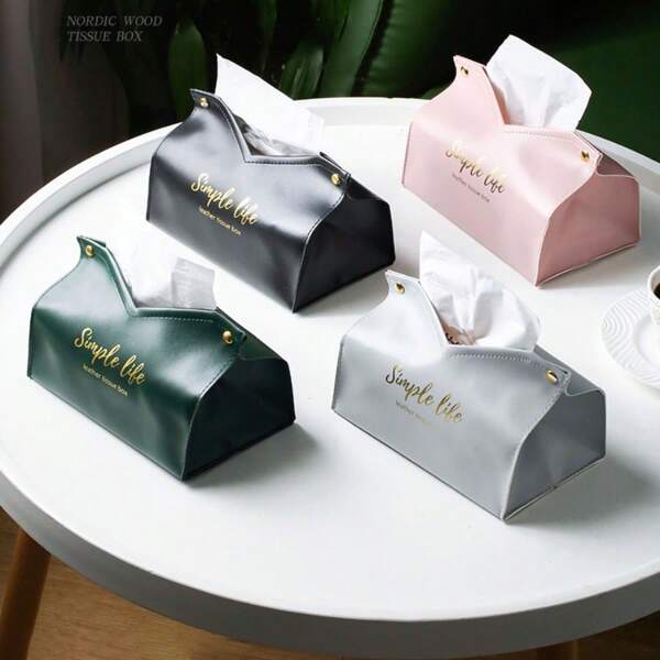 1 pieza Elegante titular de caja de pañuelos de PU, diseño de vida simple rectangular, almacenamiento decorativo para el hogar, sala de estar, hotel y uso en el auto