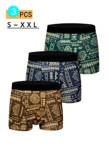 3pcs/Set Men's Casual Novelty Geometric Pattern Brief Underwear, High Elasticity Thin Waistband Polyester Mid-Rise Trunk, Spring/Summer/Autumn - Multicolor - View 2