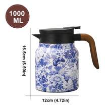 1pc 1000ml Vintage Floral Stainless Steel Teapot, Drip-Proof Design With Tea Infuser, Mini Insulated Coffee Pot - Wooden Handle - View 6
