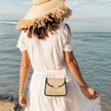 Personalized Embroidered Straw Shoulder Bag, Handmade Woven Crossbody Bag, Summer Beach, Bride Honeymoon Gift - Black - View 10