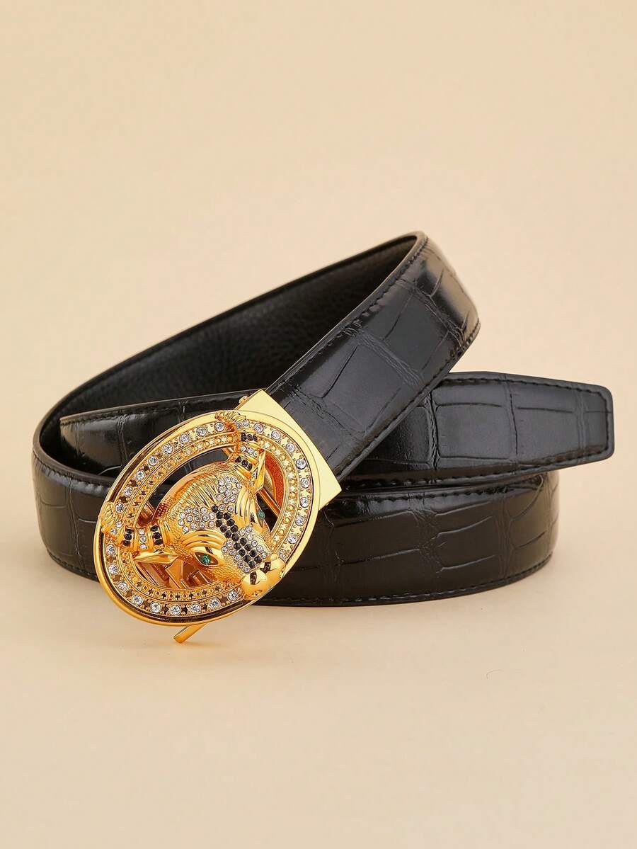 1pc Men's Automatic Buckle Belt, Business Casual Patterned Waist Strap, Versatile Cow Head Design - Bull Head Automatic Buckle - View 1