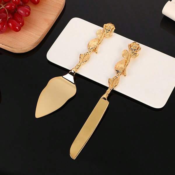 1 Peça Conjunto Espátula de Bolo de Rosa Prateada, Espátula de Manteiga, Incluindo 1 Peça Faca e 1 Peça Conjunto de Pá, Decoração de Artesanato Sensorial Requintada e Avançada, Utensílios de Cozinha Ocidentais