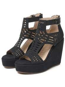 Wedges High Heels Sandals For Women Fashion Hollow Out Design Peep Toe Platform Back Zipper Bohemian Sandals Woman - màu đen - Xem 6