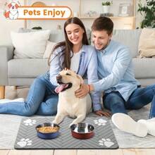 1pc Fast Drying Diatomite Pet Feeding Mat - Anti-Splash, Absorbent, Easy To Clean, Suitable For Dogs And Cats, Herringbone Non-Slip Design With Paw Print Pattern, Black, Washable Pet Feeding Mat