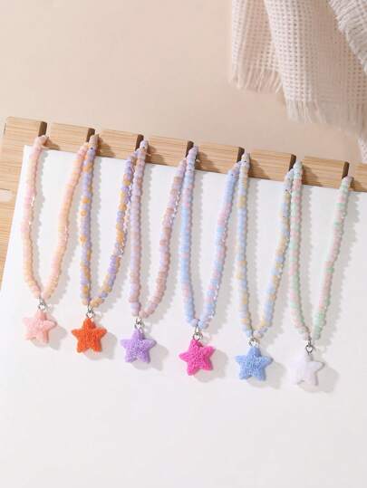 1 Stück/6 Stücke Halskette mit Rosenblüte und Pentagramm Perlen, für Jugendliche