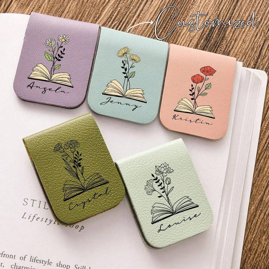 Namens-Lesezeichen mit Geburtsblume, individuelles Leder-Heimblumen-Buch, personalisiertes magnetisches Lesezeichen, Geschenk für Buchliebhaber zum Geburtstag, Buch-Accessoire, Schulmaterial, multifunktional, ornament, wiederverwendbar, modern, bunt, süß, Vintage, Cartoon, Kawaii, individuell, personalisiert, einzigartig, individualisiert, für Büro/Büro, Schule, Büro, Schüler, Studenten, Lehrer, Universität, College, Wohnheim, Lehrerin, Jungen und Mädchen, Teenager, Mittelschüler, Oberschüler der Oberstufe, Universitätsstudenten, Freshman, Sophomore, Underklassiker
