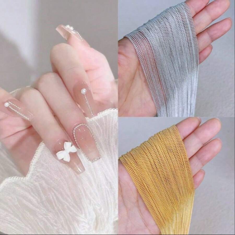 45cm Metal Nail Chains, Available In Gold, Silver, Rose Gold, Black Color, DIY Nail Art Decoration Accessories, Handmade Supplies