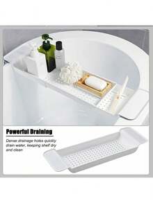 1pc Bathroom Multi-Functional Telescopic Rack, Bath Tub Phone Holder, Toilet Storage, Bathtub Shelf Organizer Extendable Bathtub Tray - Multifunctional Plastic Bathtub Caddy Bathroom Shelf, Minimalist & Stylish Bathtub Storage Rack For Towels, Books, Candles, Wine And Phone Holder