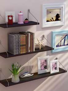 1 件/3 件壁架，无需钻孔螺丝浮动搁板，装饰性储物架，适用于卧室、浴室 - 黑色 - 查看 4