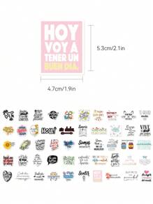 50pcs Pack Spanish Inspirational Stickers For Scrapbooking, Notebook, Phone Case, Guitar, Skateboard, Tablet