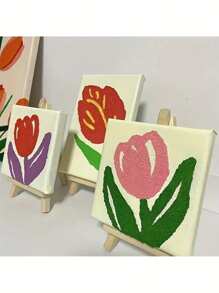 طقم ألوان أكريليك 6 ألوان مع حامل الرسم والباليت - طقم فن وحرف DIY، مناسب للرسم، يشمل لوحة قماشية وفرش، مثالي كهدية لعيد الأم، عيد الأب، التخرج، الزينة، هالوين، عيد الميلاد