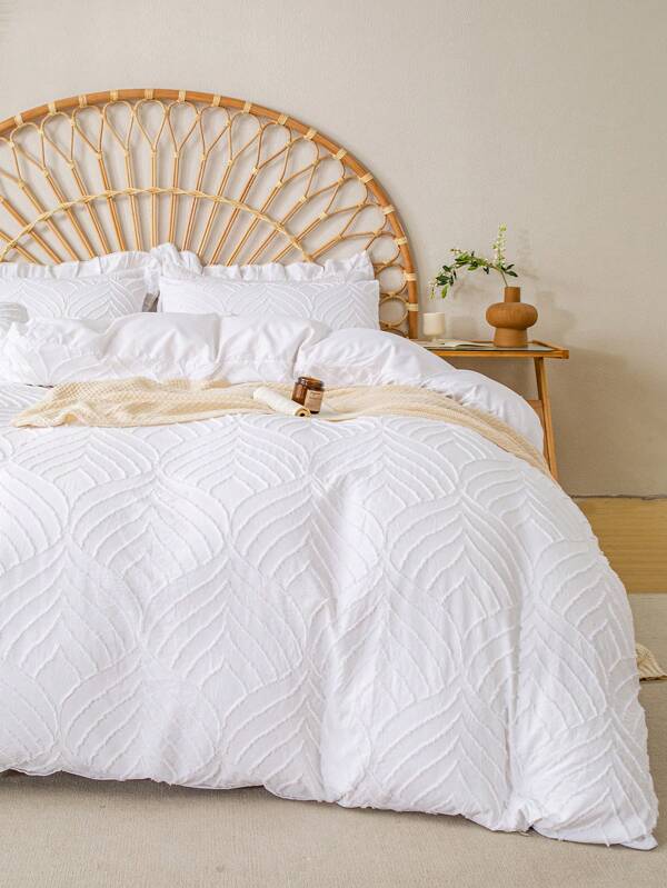 3pcs Leaf Tufted Pattern Microfiber Duvet Covers Sets(1 Duvet Cover & 2 Pillowcase)Lightweight Breathable Bed Cover All Seasons Bedding Set  For Home Bedroom Bed Sheets Set For Bedroom Decor