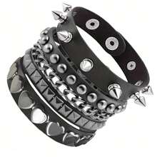 3pcs/Set Gothic Rivet Edgy Y2K Bracelet Set, Suitable For Men & Women Daily Wear, Party, Performance, Couples Bracelet, Christmas, Valentine's Day, Carnival Costume Accessories, Great For Birthday, Holiday, Anniversary Gift