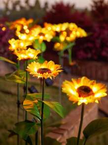 1 Peça Luz Solar de Girassol, 3 Luzes Solares de Jardim em Formato de Girassol com LED, Luz Solar Coluna para Uso Externo, Adequado para Quintal, Jardim, Passagem, Pátio, Alpendre, Decoração de Primavera