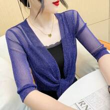 1pc Women Sheer Mesh Cover Up Bolero, Lightweight Short Jacket, Versatile Summer Covering For Dresses