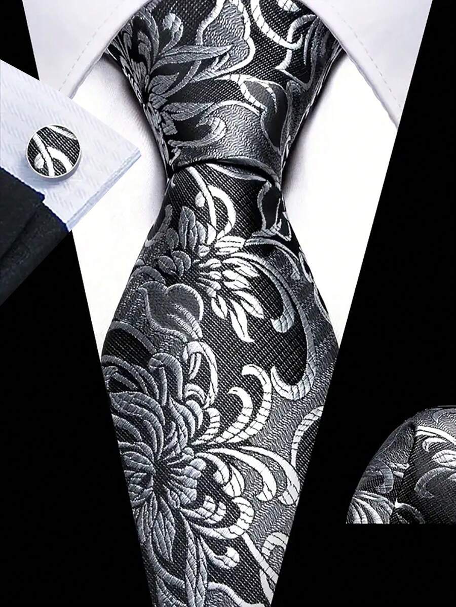 男士领带套装经典时尚领带套装带袖扣适合商务聚会