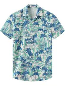 Hawaiian Shirt For Men - Funny Vacation Tropical Beach Shirts Short Sleeve Button Down Summer Clothes With Pockets Summer Short Sleeve Tropical Casual Clothing - 藍色 - 查看 1