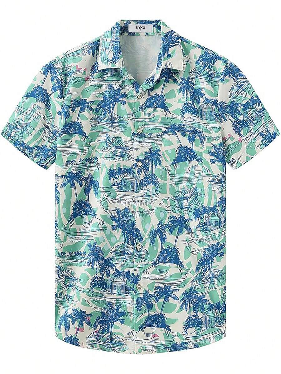 Hawaiian Shirt For Men - Funny Vacation Tropical Beach Shirts Short Sleeve Button Down Summer Clothes With Pockets Summer Short Sleeve Tropical Casual Clothing - 藍色 - 查看 1