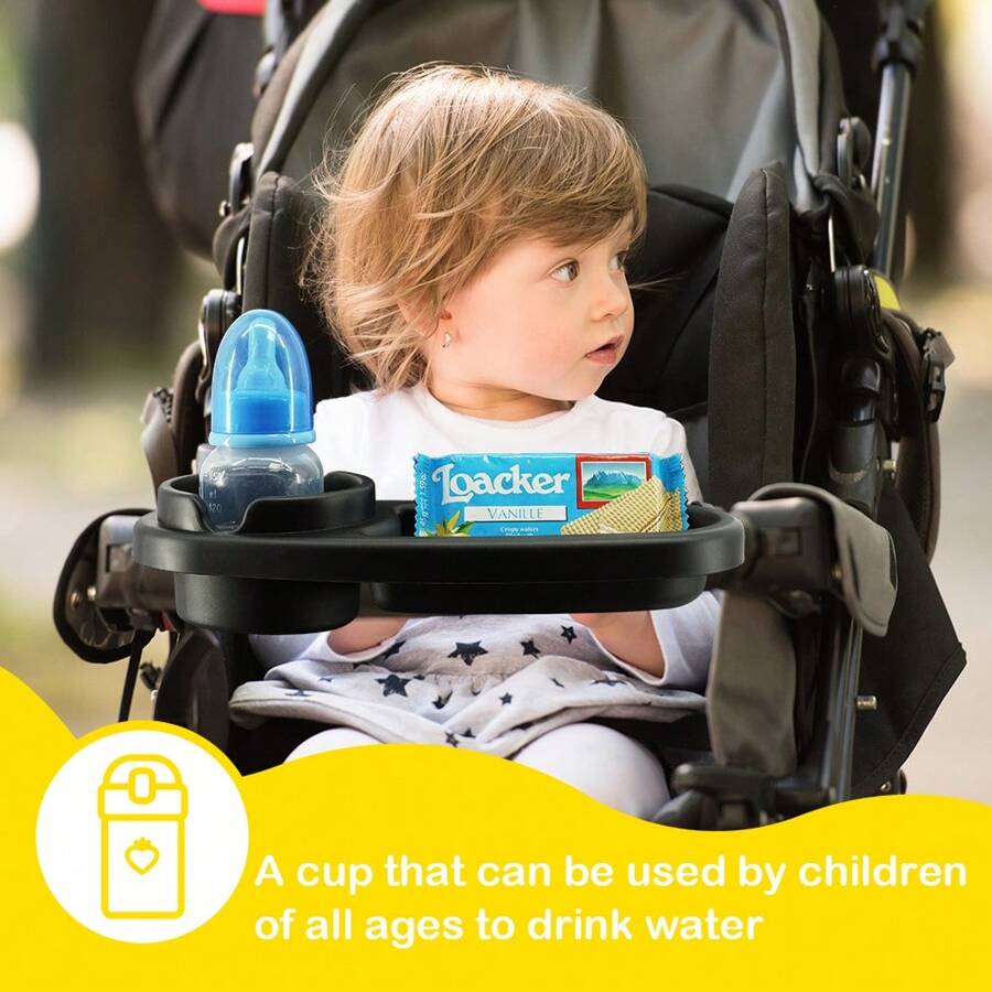 1 PC Universal Baby Stroller Snack Tray | Stroller Cup Holder | Silicone Arms Grip Bumper Bar | Stays In Place | Stroller Tray Attachment With Cups Holder For Baby Toddler | Stroller Accessories
