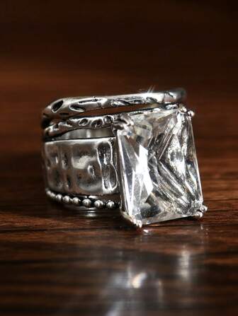 1 pezzo Anello da donna stile bohémien vintage in argento, adatto per matrimonio, fidanzamento, uso quotidiano