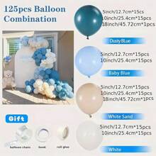 125 Peças Conjunto de Arco Decorativo com Balões de Látex Brancos e Areia Azul para Aniversário, Casamento, Aniversário, Comemoração, Formatura, Festa, Decoração de Casa