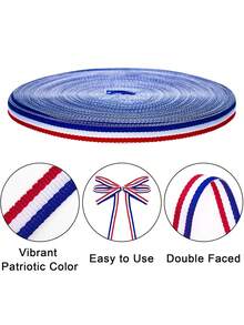 1 cuộn ruy băng satin sọc đỏ, trắng và xanh dương, ruy băng gói quà Ngày Tưởng niệm, ruy băng trang trí tiệc thủ công tự làm ngày Quốc khánh 4 tháng 7. - Xanh, Trắng và Đỏ - Xem 5