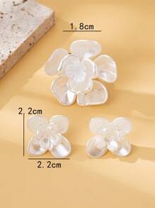 Set de regalo elegante y minimalista de 3 piezas - Anillo abierto con perla en forma de flor de rosa y aretes, accesorios de moda adecuados para mujeres, fiestas, regalos y uso diario