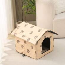 1 pieza Cama para gato en forma de casa pequeña color beige, nido de mascota de tela Oxford para exteriores, colchoneta cómoda para gatos de espuma de alta resiliencia, incluye almohadilla de espuma gruesa, adecuado para gatos y perros, para todas las estaciones - Amarillo - Ver 3