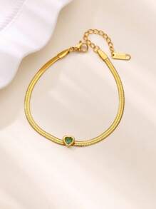 1 Peça Elegante Pulseira de Corrente de Cobra com Coração de Zircônia para Mulheres, Pulseira de Aço Inoxidável À Prova d'Água, Joias, Presentes de Aniversário e Casamento