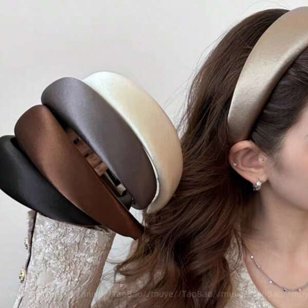 Aro de pelo de raso y esponja versátil y elegante para mujeres, nueva diadema de corona alta de 2025 con accesorios de lavado facial, diadema, aro de pelo