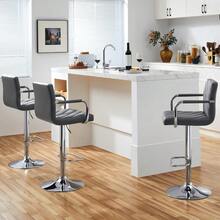 Bar Stools Set Of 2, PU Leather Adjustable Swivel Barstools, Dining Stools With Footrest For Kitchen Island Counter/Home Bar, Dark Grey - Dark Grey - View 2