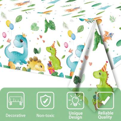 1 件，可爱卡通恐龙主题大尺寸桌布，绿色可爱恐龙桌布，非常适合恐龙爱好者派对，适合生日派对、单身派对、日常派对、周年纪念、户外派对、派对用品、家居装饰，51.2x86.6 英寸