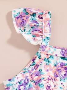 3pcs Baby Girls Floral Striped Sleeveless Top + Matching Floral Striped Shorts Set