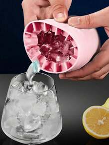 1 pieza Molde de cubitos de hielo de silicona rosa con tapa, Molde de cubitos de hielo mini, Molde de cubitos de hielo cilíndrico azul, Vaso de cubitos de hielo mini fácil de liberar y apilable