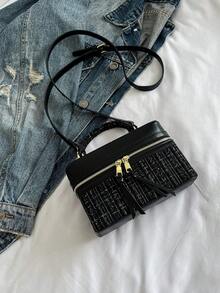 New Autumn/Winter Women Hard-Shell Blue Shoulder/Crossbody/Top Handle Tote Bag, Fashion Box Shaped Casual Makeup Bag, Student Bag - Black - View 9