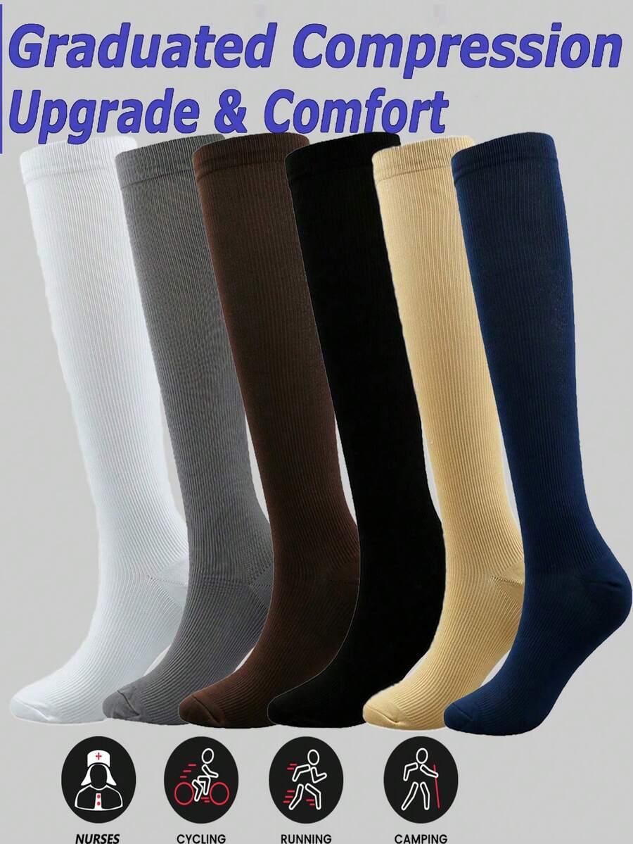 1 Pair Unisex Basic Minimalist Light Compression Sports Socks, Suitable For Running, Cycling, Hiking, Skipping, Football - Multicolor - View 1