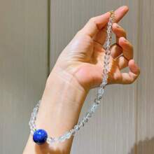 Collar gargantilla diseño de cuentas de cristal blanco natural de 6mm y cuentas de lapislázuli natural de 12mm, elegante y lujoso collar de uso diario para mujeres, adecuado como regalo para el Día de San Valentín, Día de la Madre, Graduación