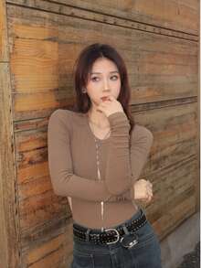 1 件美式时尚休闲铆钉简约百搭女士腰带夏季、学校秋季、秋季、万圣节 - 黑色 - 查看 4