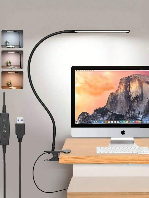 1 Stück LED Klemmleuchte, tragbares Leselicht mit USB-Betrieb, flexibler Schwanenhals mit einstellbarem Beleuchtungswinkel, geeignet für Schreibtisch, Kopfteil, Schlafzimmer, Büro, Schule